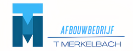 A blue and white logo for afbouwbedrijf t merkelbach