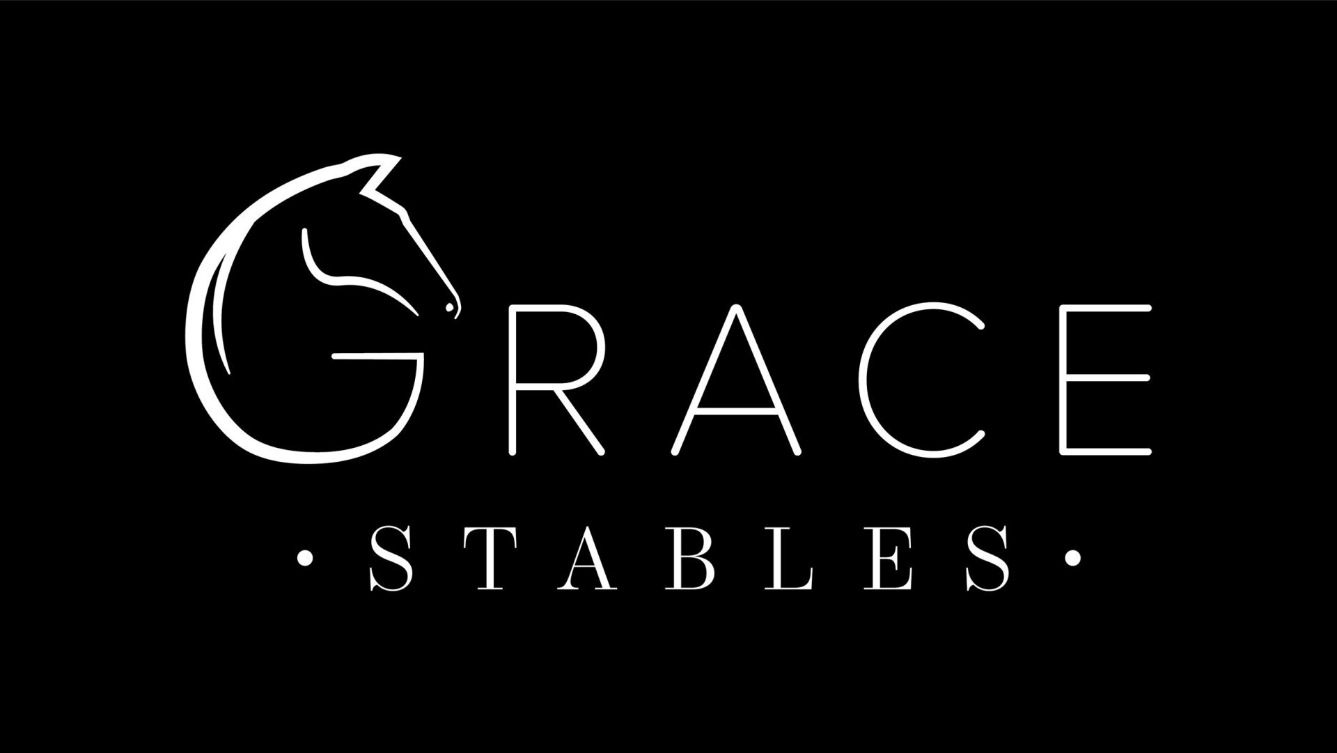 The logo for grace stables is white on a black background.