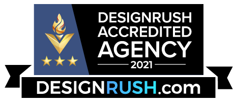 A logo for a design rush accredited agency.