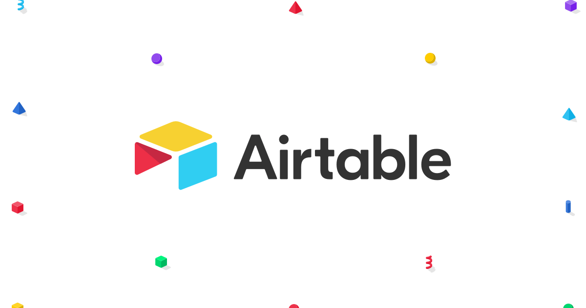 the airtable logo is surrounded by colorful dots on a white background