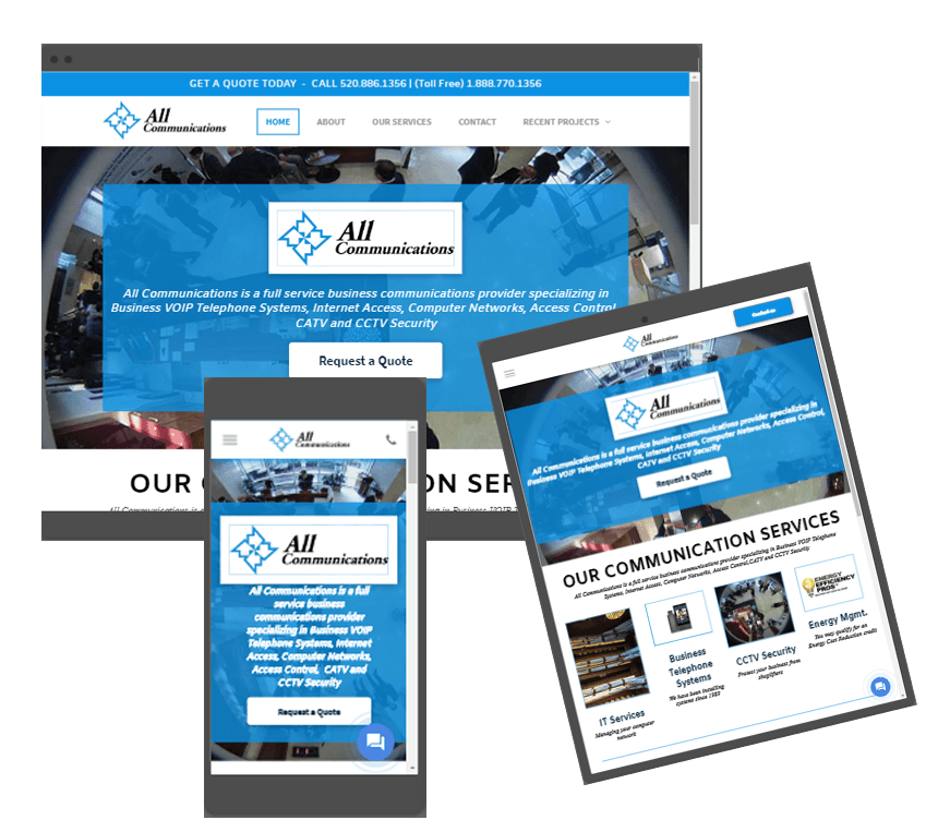 a website is displayed on a computer , tablet , and phone .