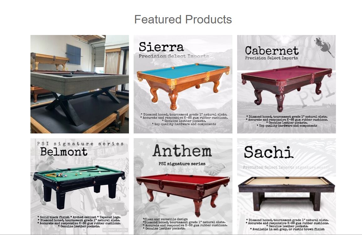 a pool table with a blue cloth is featured on a website