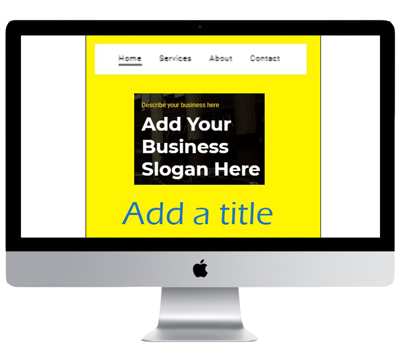 A computer monitor with a yellow background and the words add your business slogan here