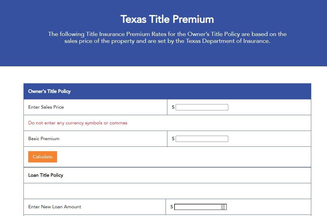 a blue and white texas title premium form on a white background