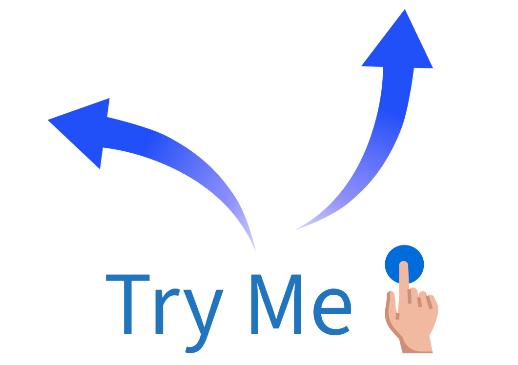 A try me button with two arrows and a hand