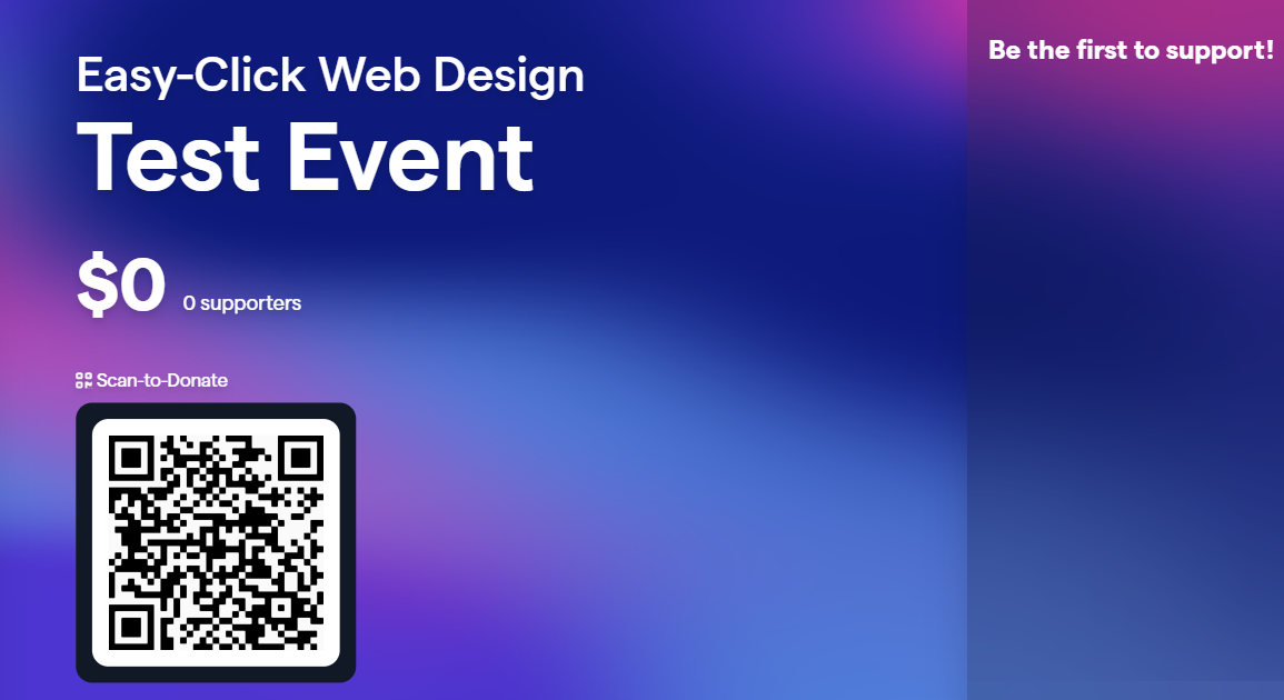 A qr code on a blue background that says easy click web design test event