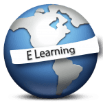 a globe with a sign that says e learning on it .
