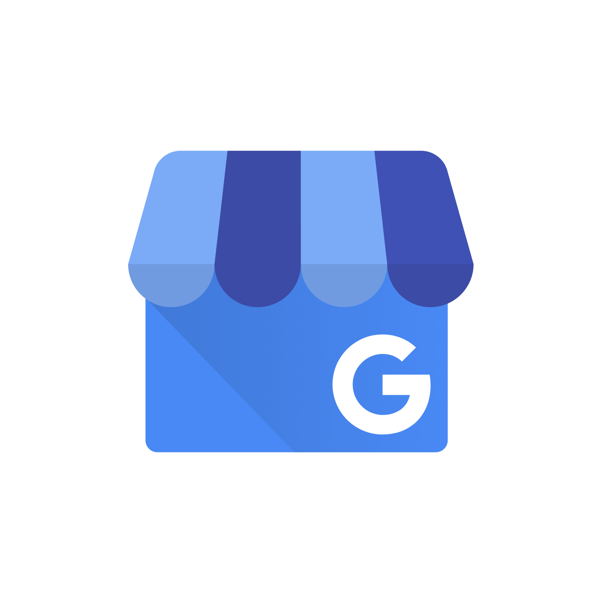 A google business icon with a blue awning and the letter g on it.