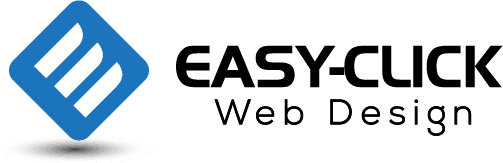 a logo for easy click web design with a blue diamond