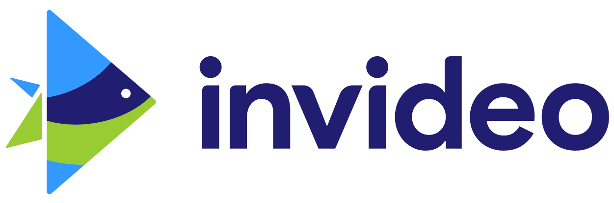 the logo for invideo is a blue and green triangle with a fish on it