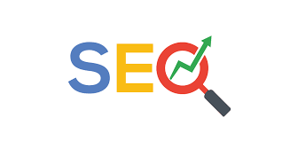 A logo for seo with a magnifying glass and an arrow.