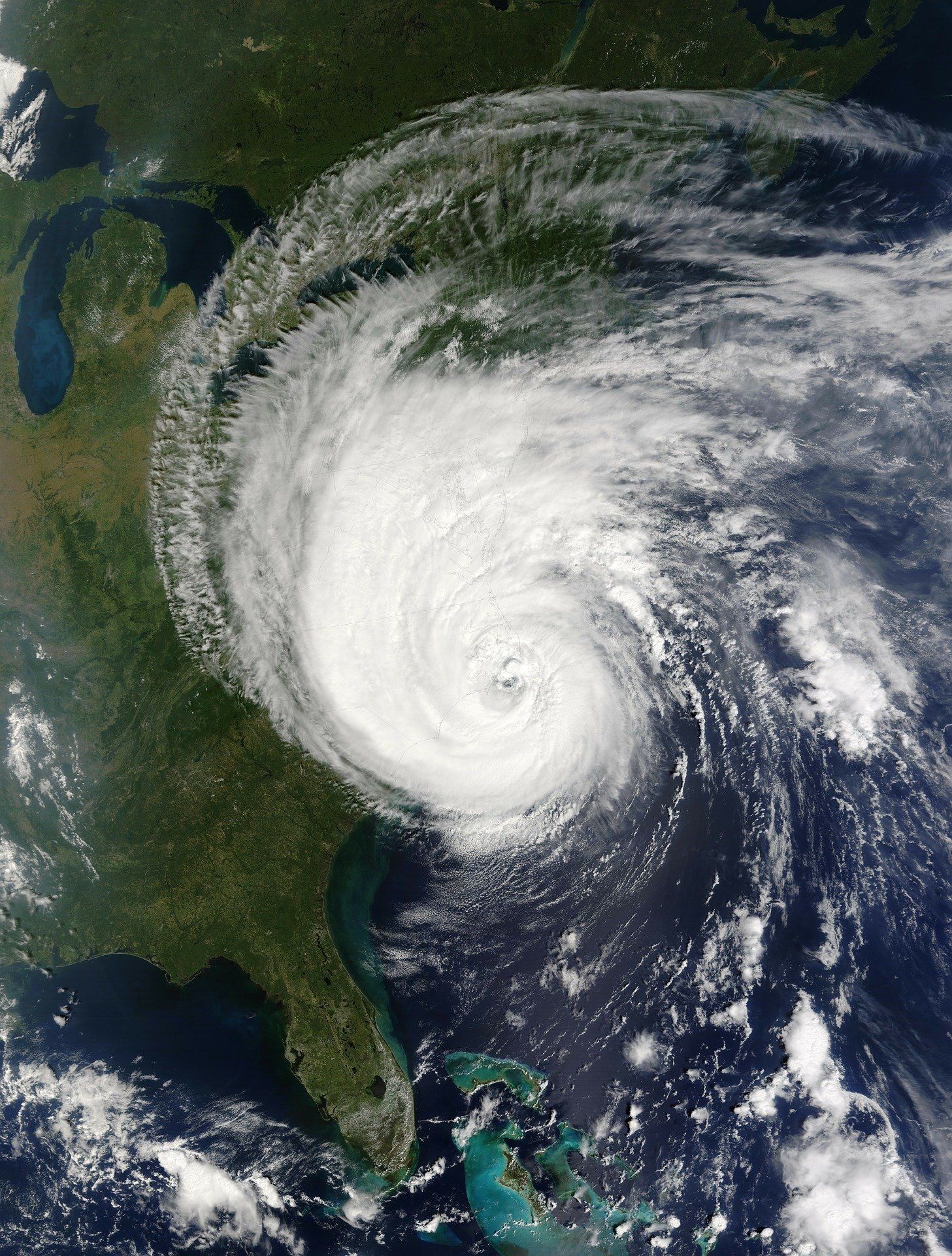 satellite image of a hurricane on the east coast