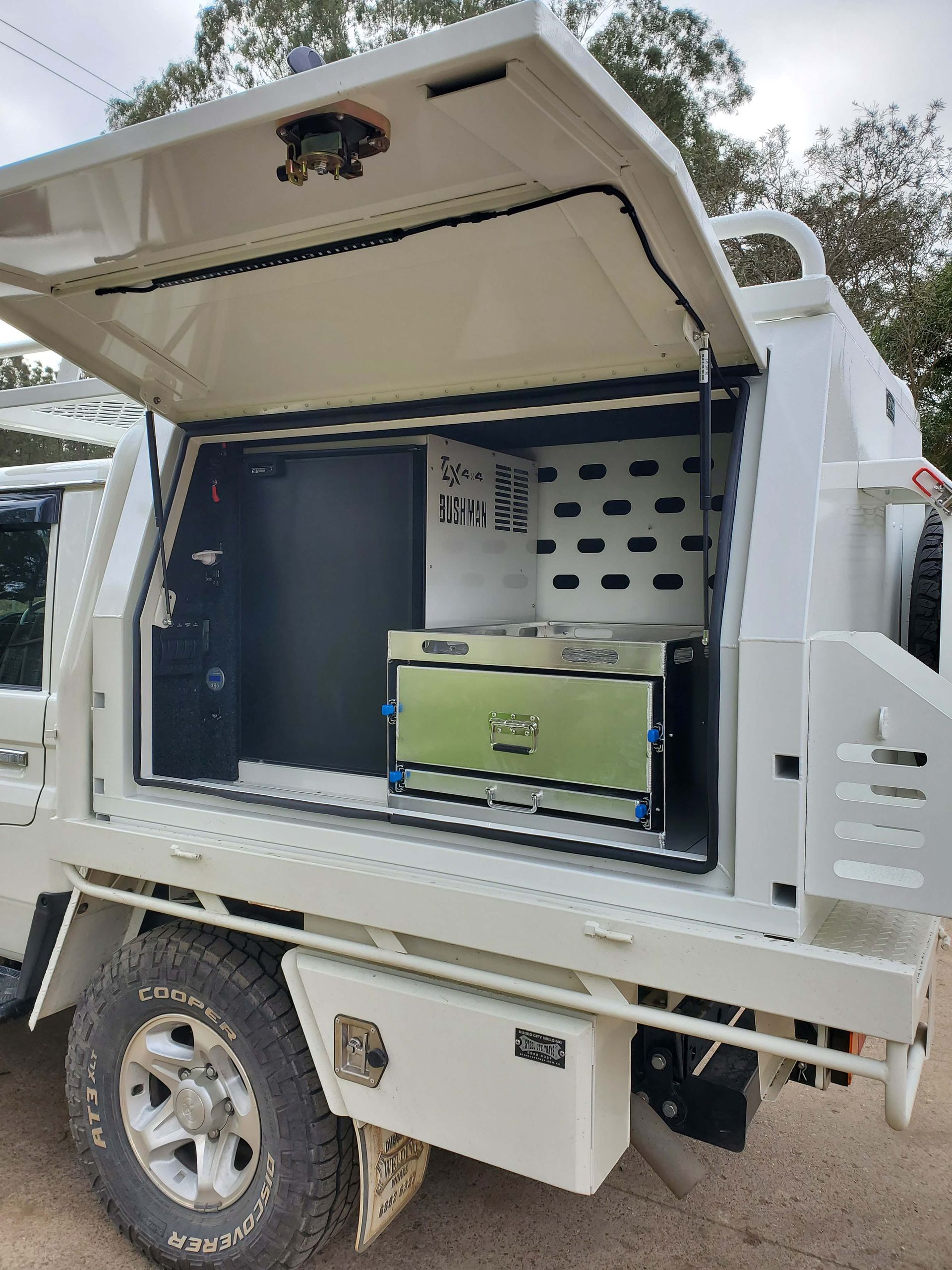 Full White Landcruiser Electric Fitouts Canopy — Wilberforce, NSW — Rolloc Industries