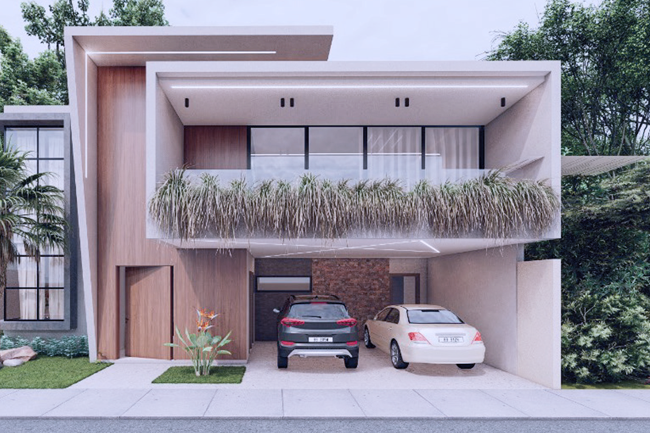 Façade principale d'une villa duplex de 5 pièces