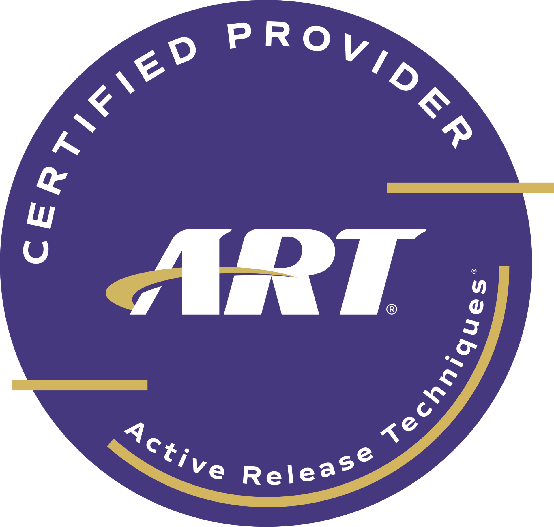 A purple certified provider logo for art active release techniques