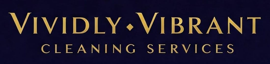 A logo for vividly vibrant cleaning services on a dark blue background