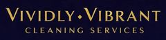 A logo for vividly vibrant cleaning services on a dark blue background
