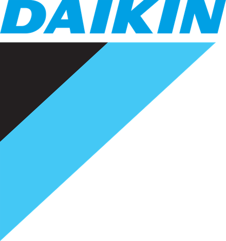 A blue and white logo for the company daikin