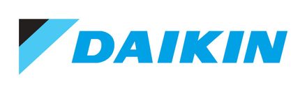 A blue and white logo for the company daikin