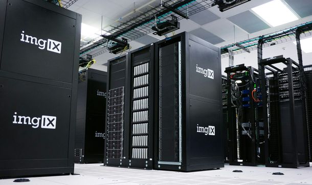 A group of data servers in a room that says imgix