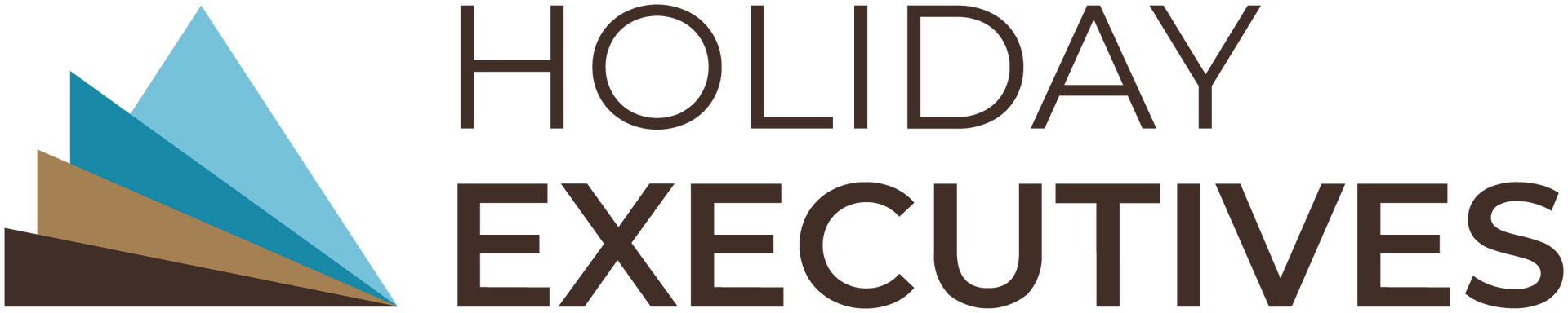 A logo for holiday executives with a mountain in the background
