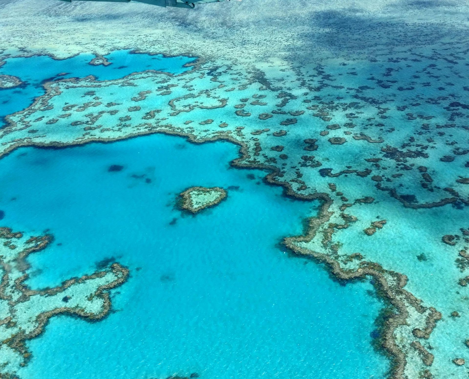 An aerial view of The Great Barrier Reef