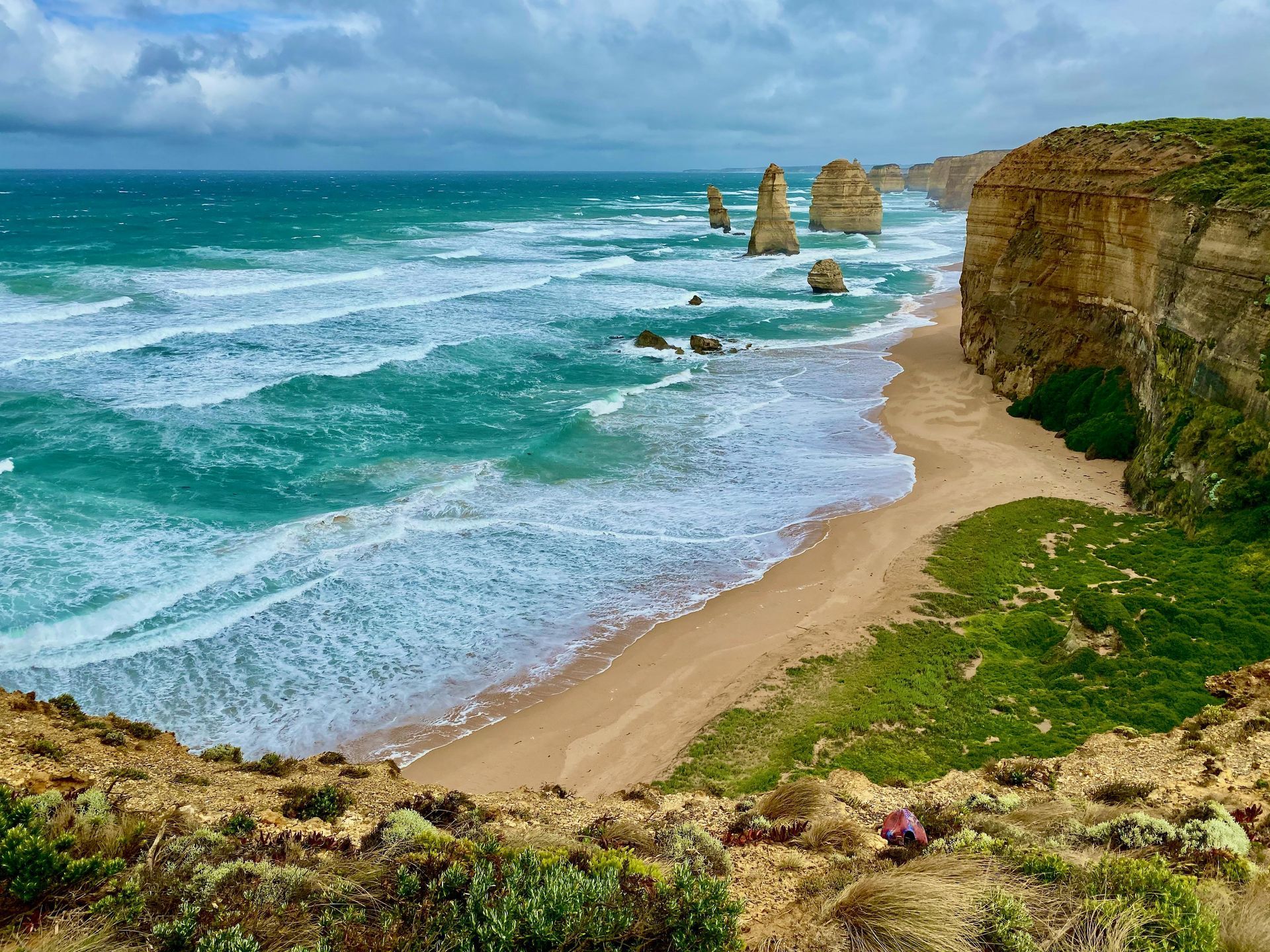Seascape of Australia beach and hills
