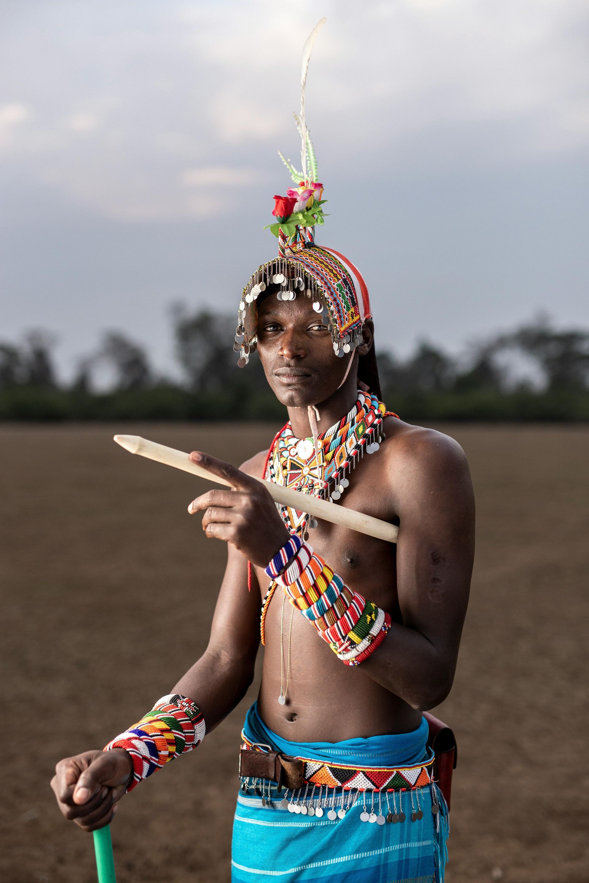 Masai tribal person in cultural dress.