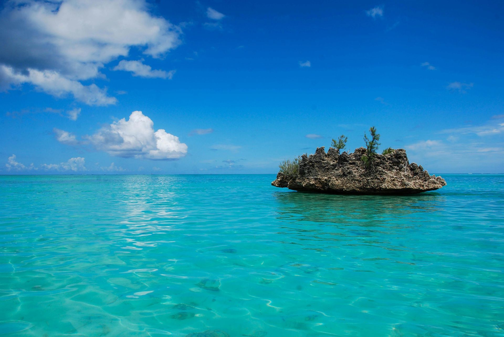 A Crystal rock is floating in the middle of the lagoon in Mauritius