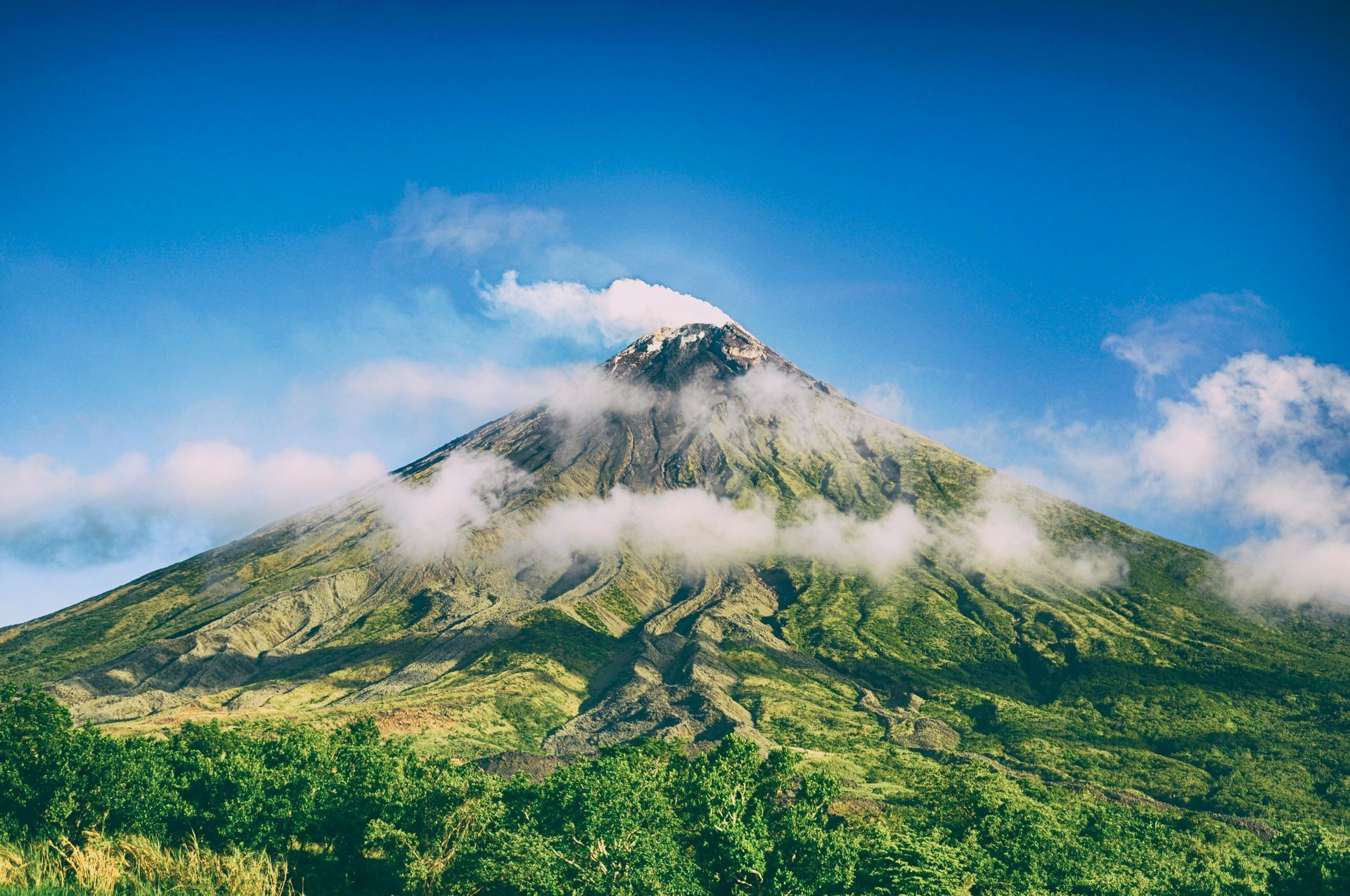 An aerial view of a volcano in South Pacific