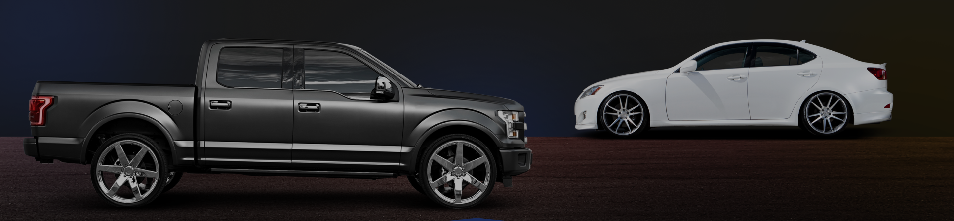 Two cars in a dark background