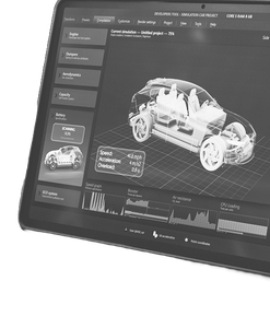 A black and white photo of a tablet with a car on the screen. | 19th Avenue Garage