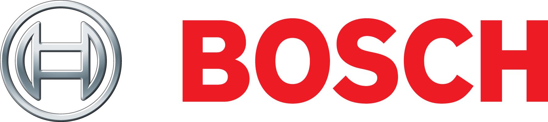 The bosch logo is red and silver on a white background