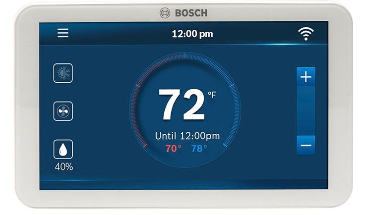 A bosch thermostat is displaying a temperature of 72 degrees.