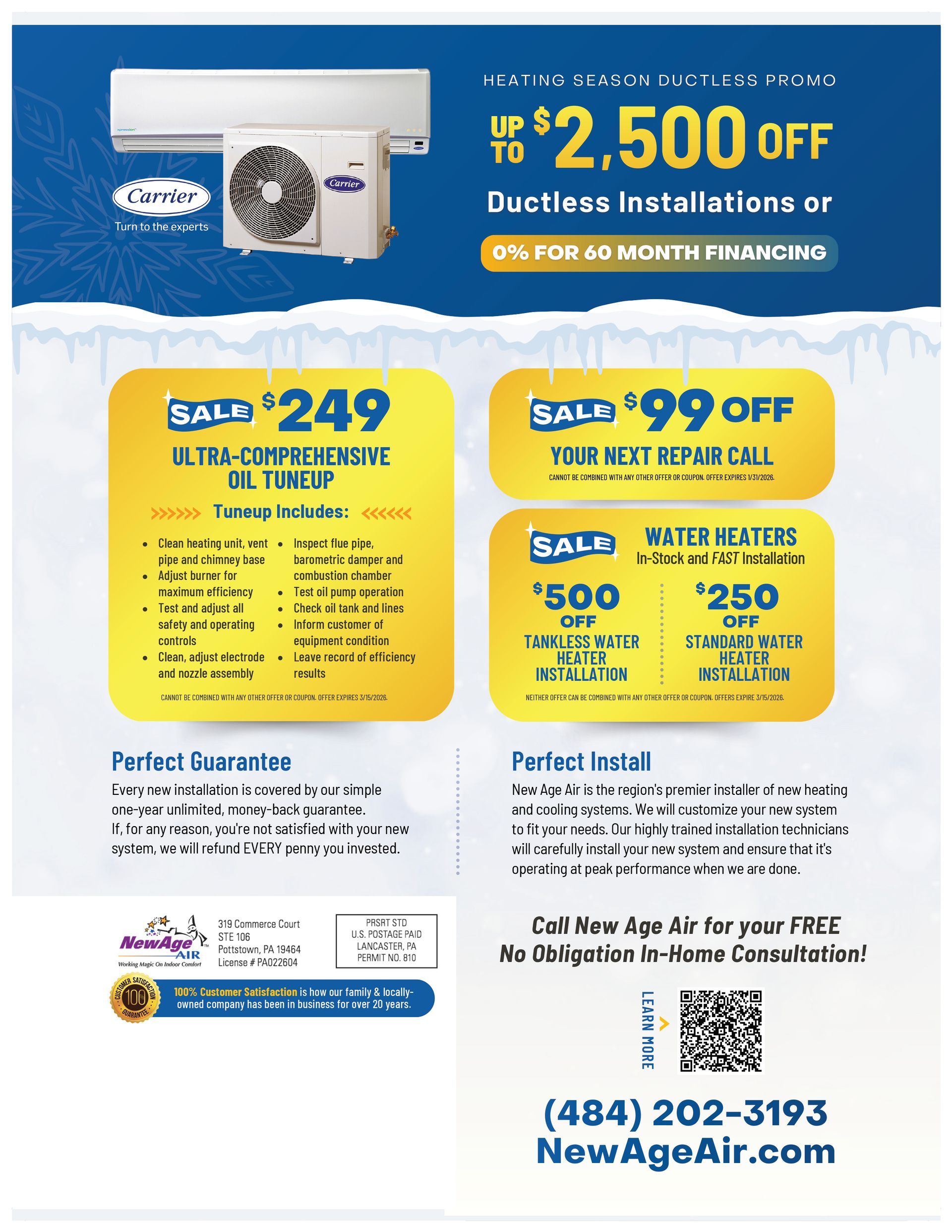 BOGO end-of-season AC tuneup, get free heating tuneup. Offer: $89. Call (610) 403-9889 or NewAgeAir.com.