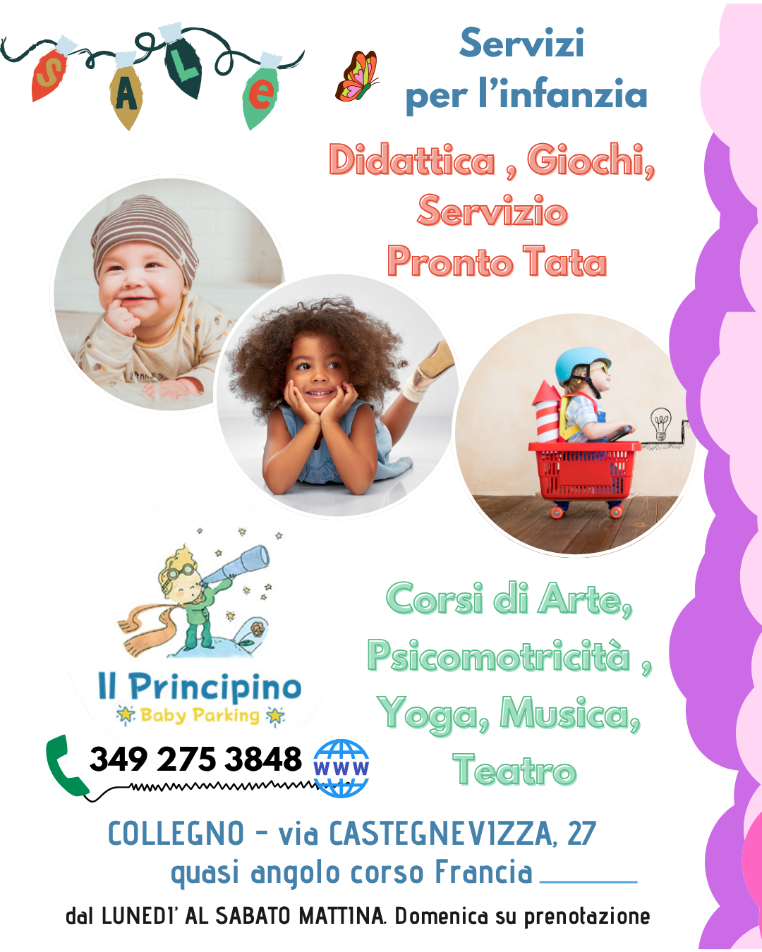 Volantino per il servizio di assistenza all'infanzia