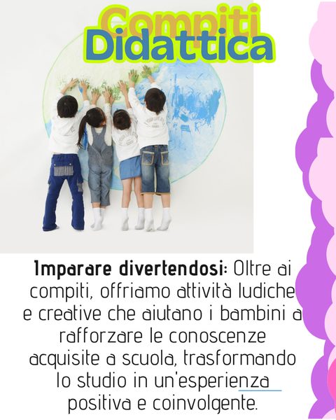 Quattro bambini che raggiungono un globo dipinto, con la scritta