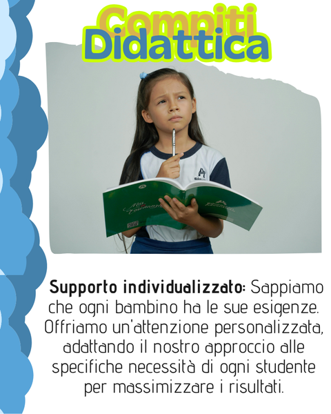 Una ragazza riflette, con in mano una penna e un libro. Il testo recita