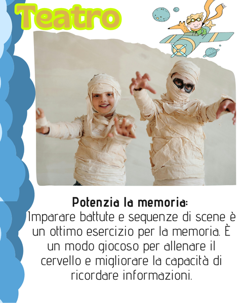 Due bambini vestiti da mummie, in posa per la macchina fotografica. Il testo sottostante recita: