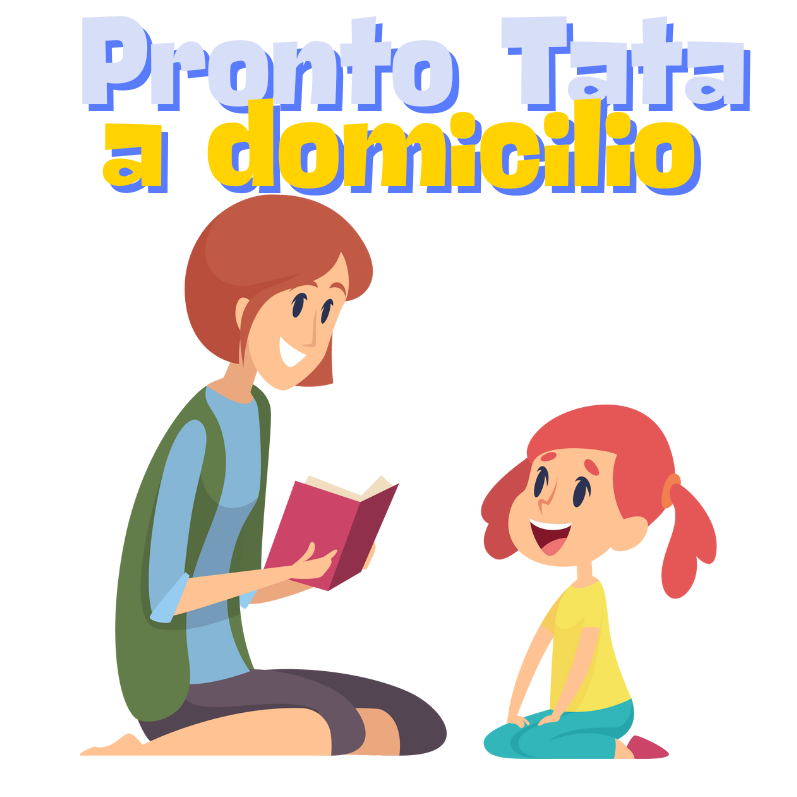 Una donna legge a una bambina. Il testo sopra recita