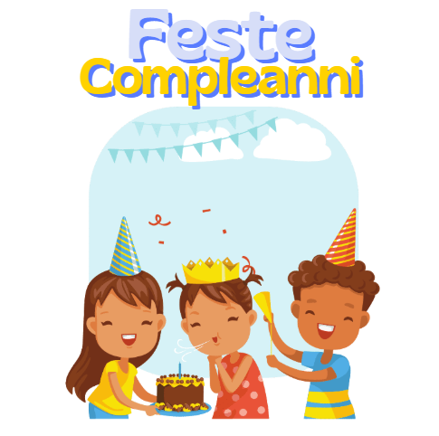 Tre bambini sorridenti festeggiano il compleanno. Il testo recita