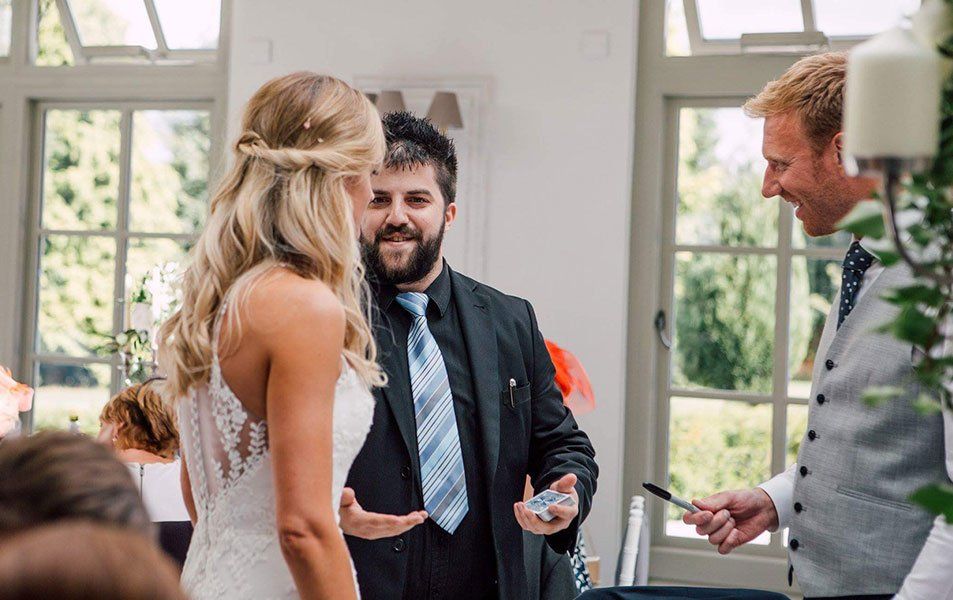 Bride and groom amazed by a wedding magician in Bristol