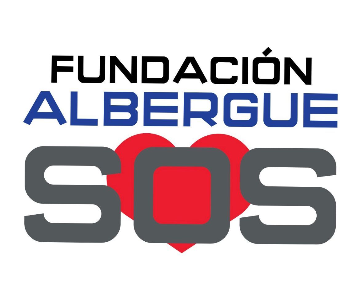 A logo for fundacion albergue sos with a red heart