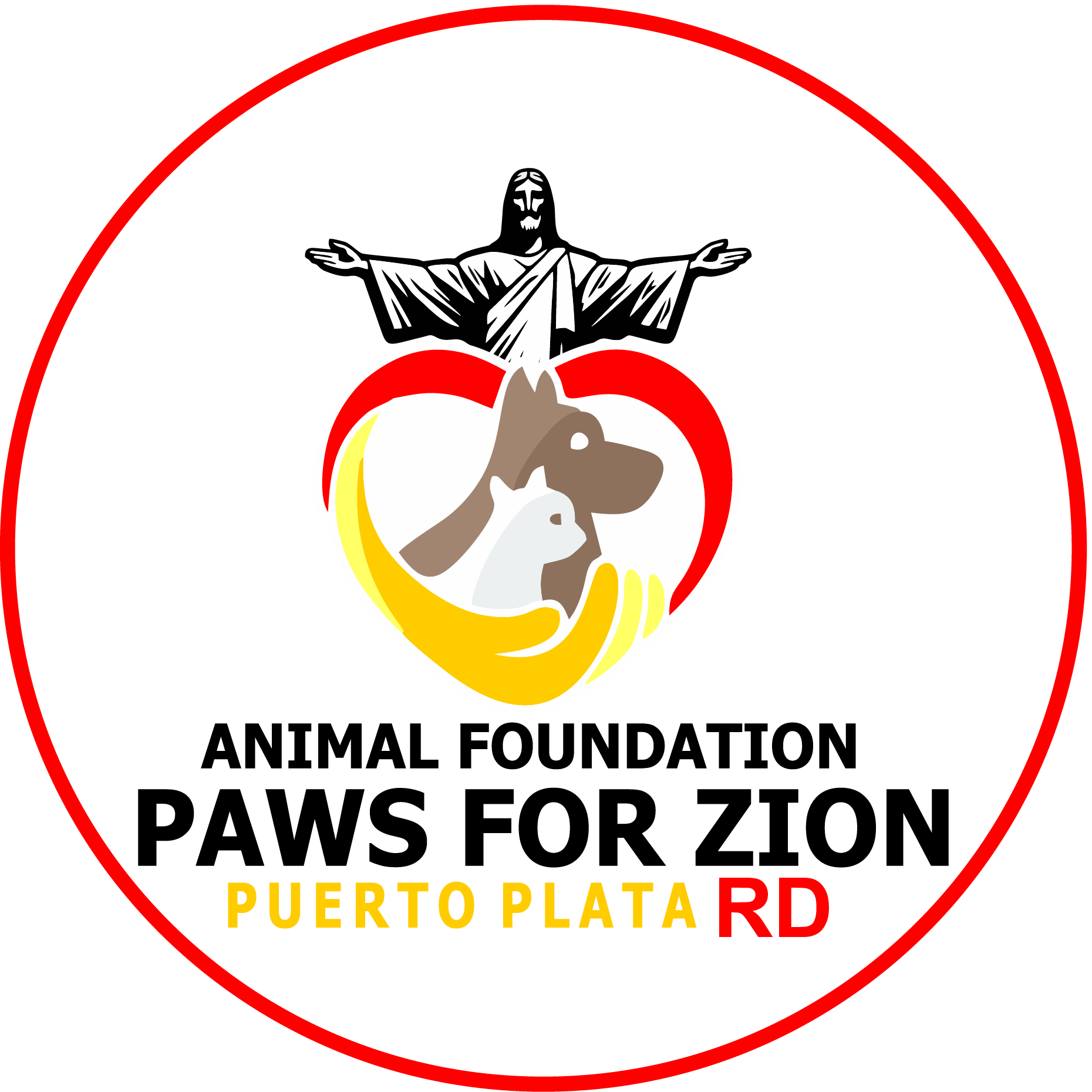 A logo for the animal foundation paws for zion puerto plata rd.