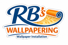 RB’s Wallpapering logo with blue and orange wallpaper roll and the text “Wallpaper Installation”