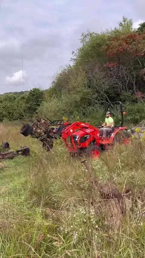 removing rusty equipment from farm, farm cleanup