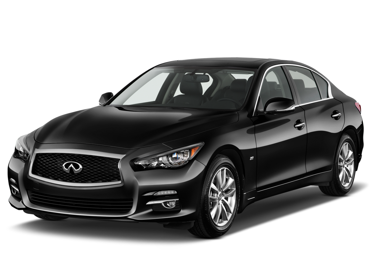 Black Infiniti Q50 sedan on a white background.