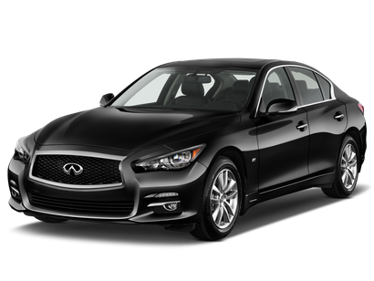 Black Infiniti Q50 sedan on a white background.