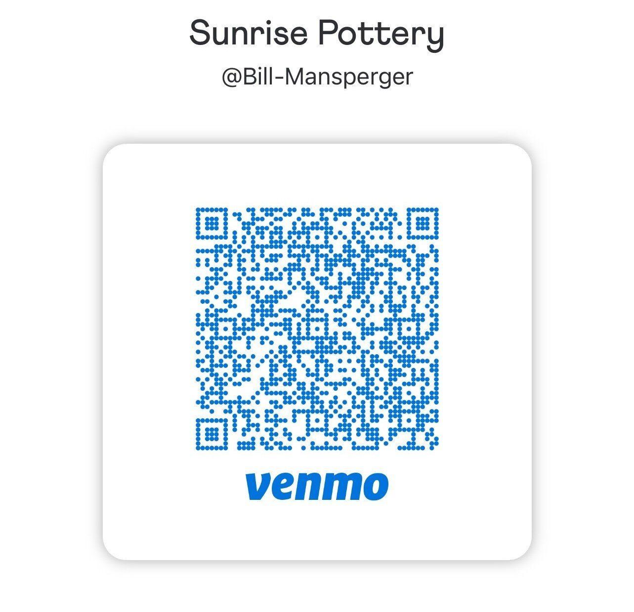 QR code for Venmo to purchase lessons, workshop experiences, and studio space rental.