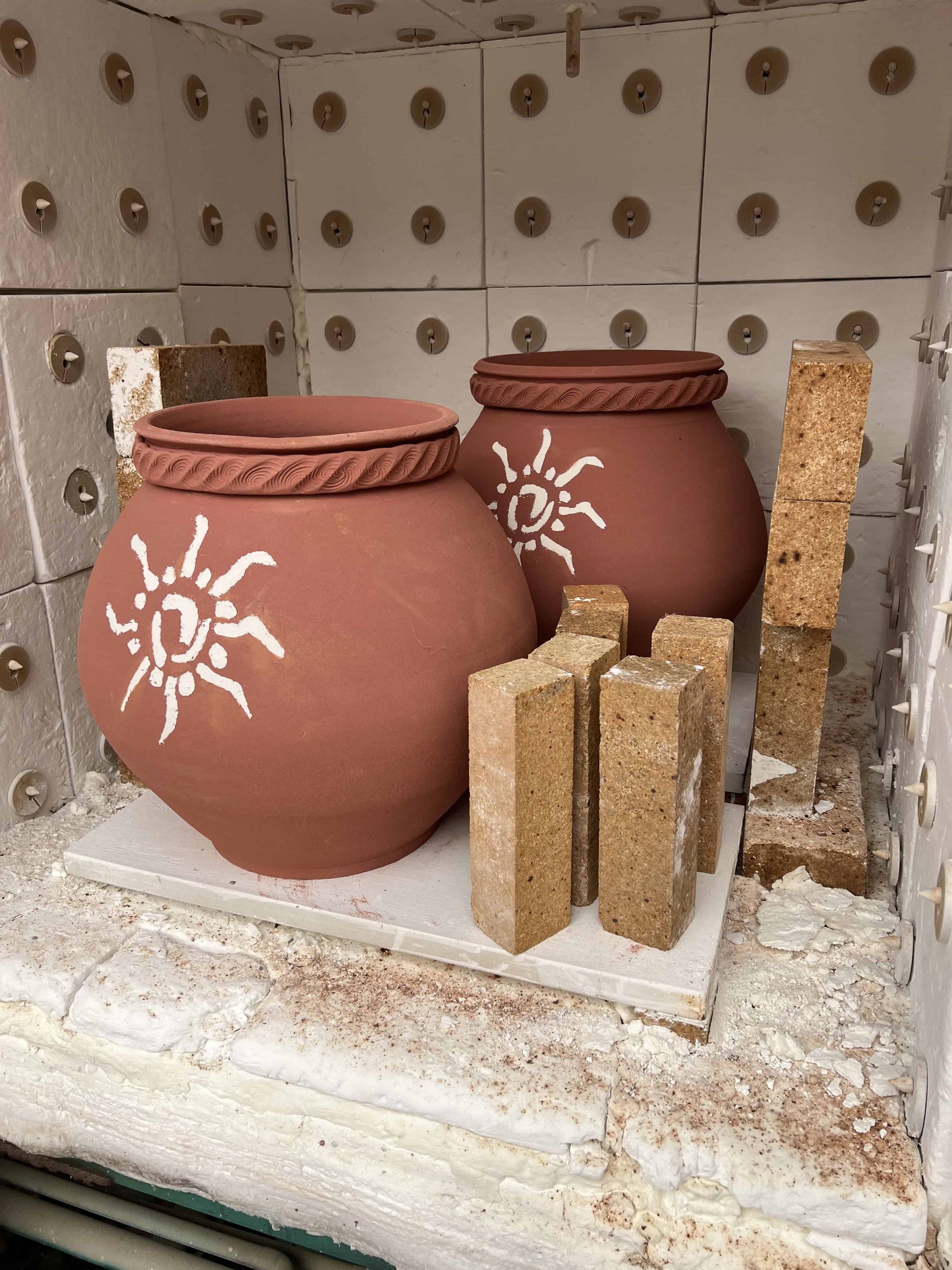 Both rain catchers in the production kiln ready to be fire up to 2000 degrees